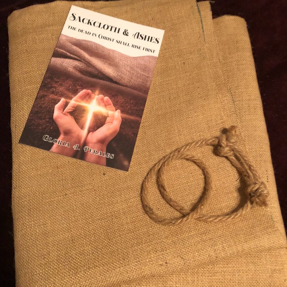 Sackcloth bundle:  XL burlap prayer cloth &  book: Sackcloth & Ashes,